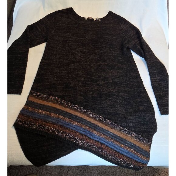 Soft Surroundings Sweater Tunic XL Brown Black Asymmetrical Hem Long Sleeve - Picture 1 of 9